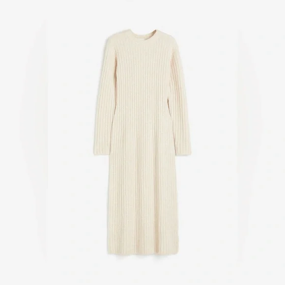 h&m cream knit dress Viscose-blend rib-knit dress - cream